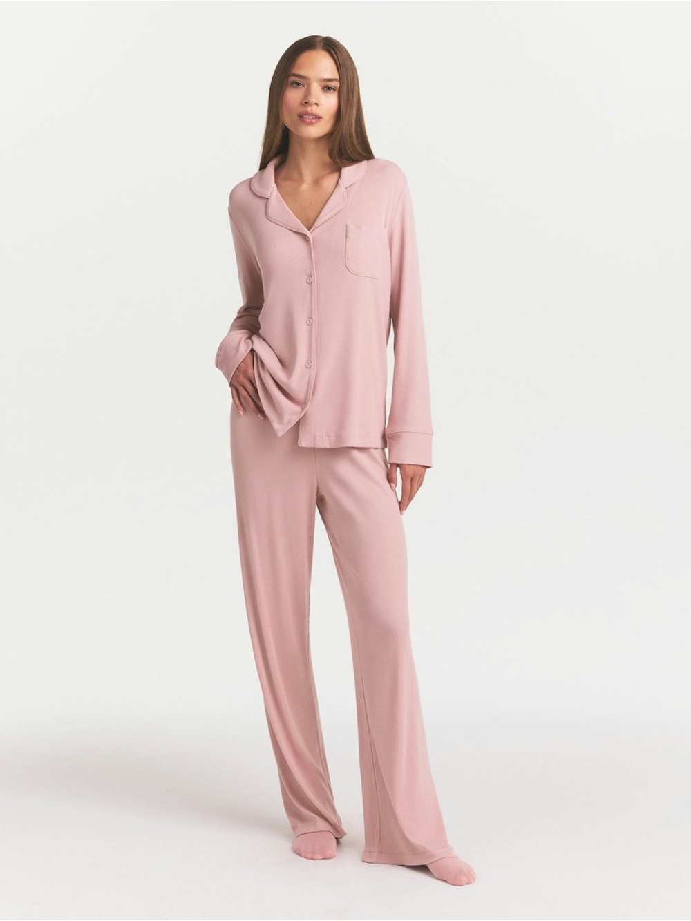 SKIMS Long-Sleeve Button Pajama Set — Dusty Rose - Picture 2 of 13